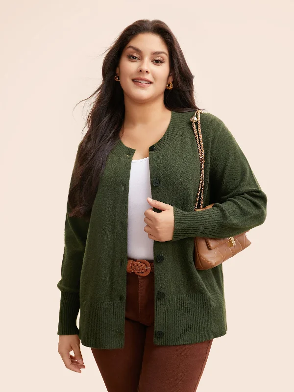 Plain Round Neck Button Through Cardigan