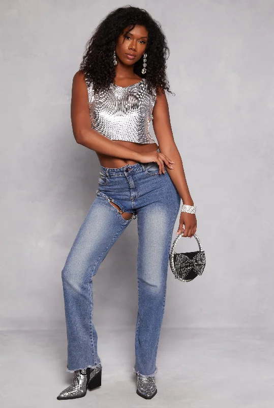 Metallic Cowl Neck Crop Top