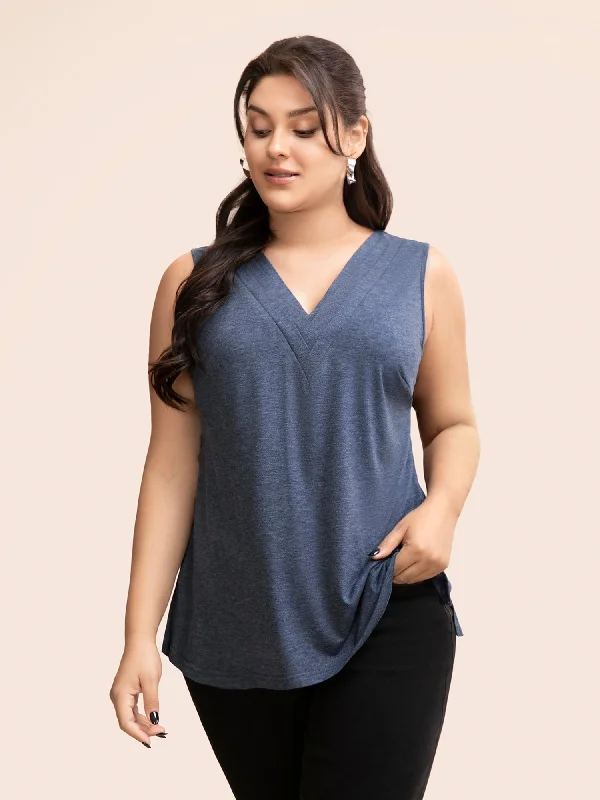 Solid Heather Pleated Split Hem Tank Top