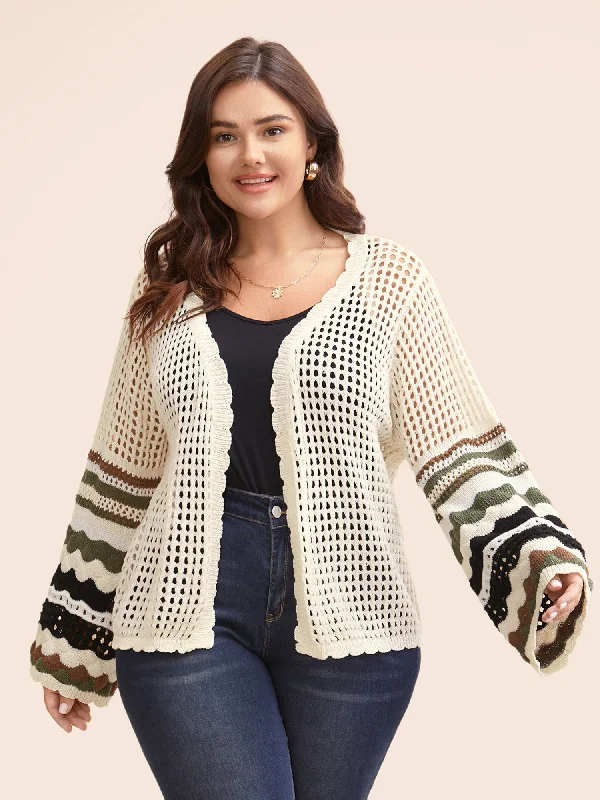 Striped Cut Out Bell Sleeve Cardigan