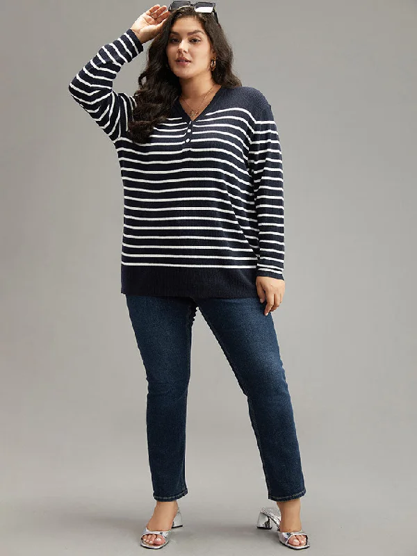 Supersoft Essentials Striped Button Through Pullover