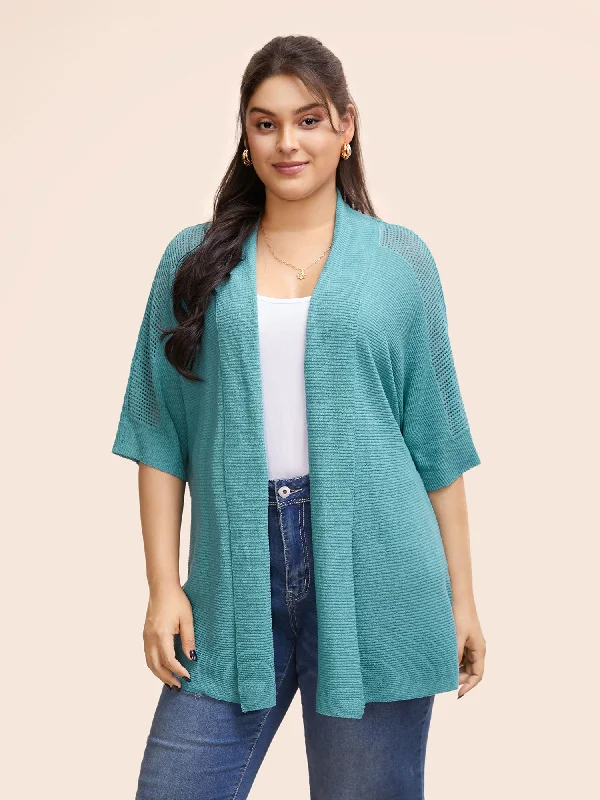 Texture Batwing Sleeve Split Hem Cardigan