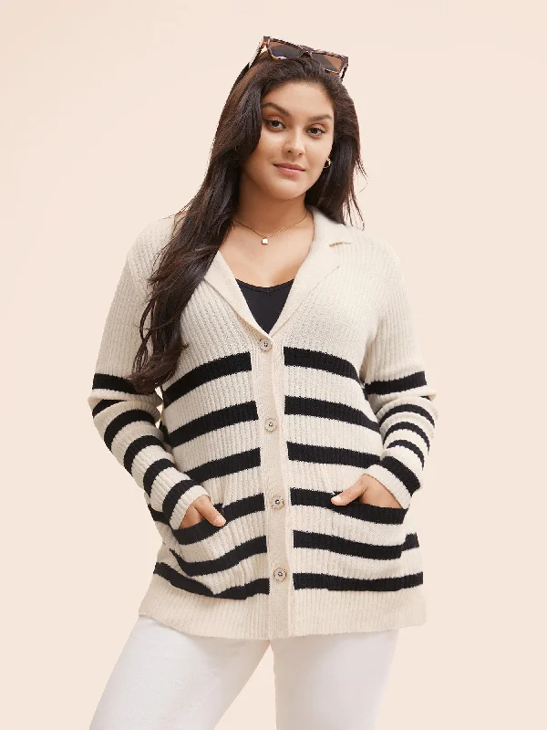 Texture Striped Patch Pocket Cardigan